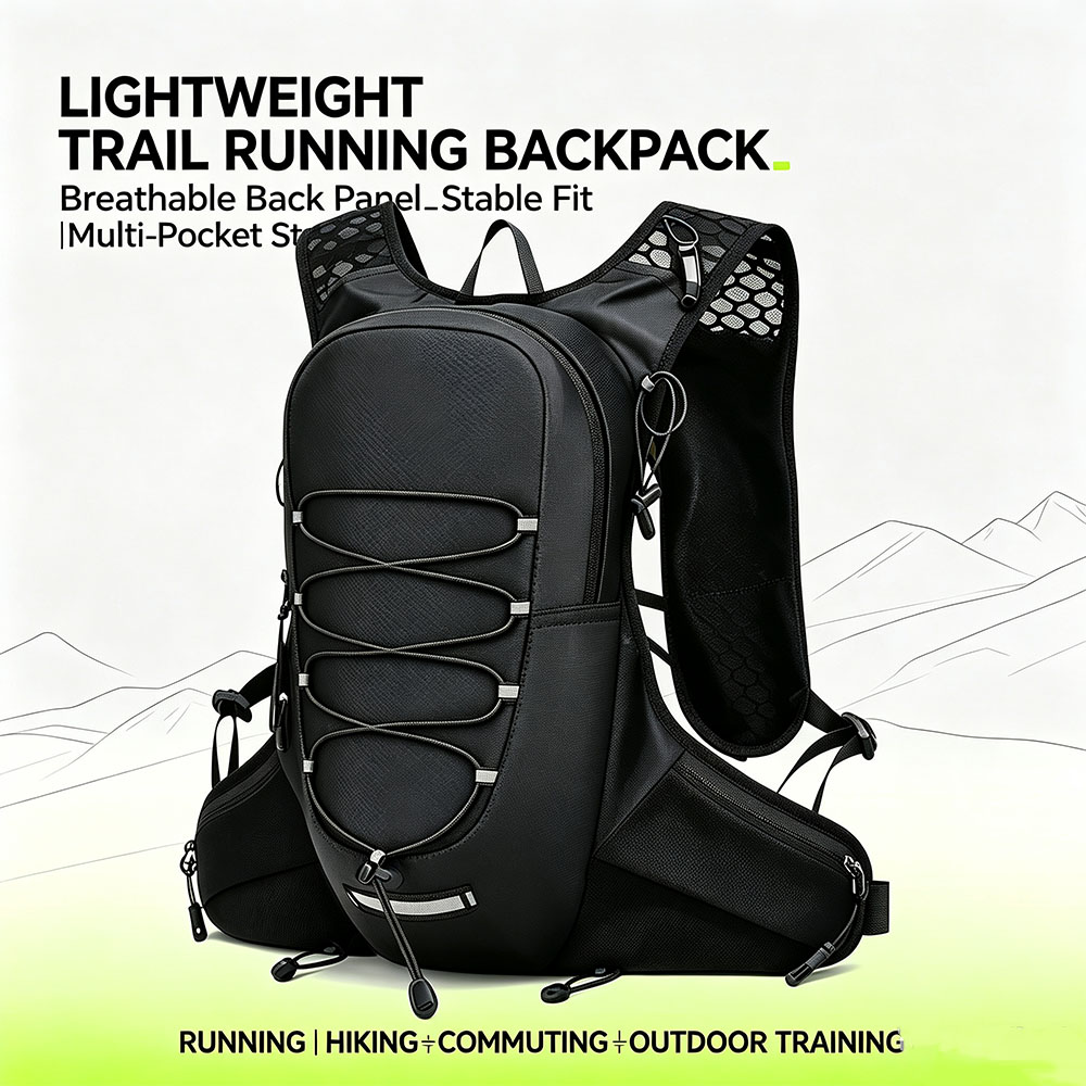 Reflective Jacket Running - กระเป๋าเป้สำหรับวิ่งพร้อมช่องใส่ของและแถบสะท้อนแสง น้ำหนักเบา กันน้ำ เหมาะสำหรับการเดินป่า ปั่นจักรยาน และวิ่งเทรลกลางแจ้ง