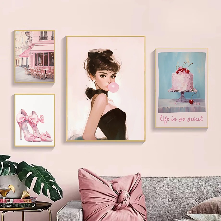 Street Fashion Poster - Coquette ภาพแนวสตรีทของปารีสแนวแฟชั่นโปสเตอร์ขนมเด็กผู้หญิงภาพศิลปะบนผนังนอร์ดิกตกแต่งห้องนอนบ้าน