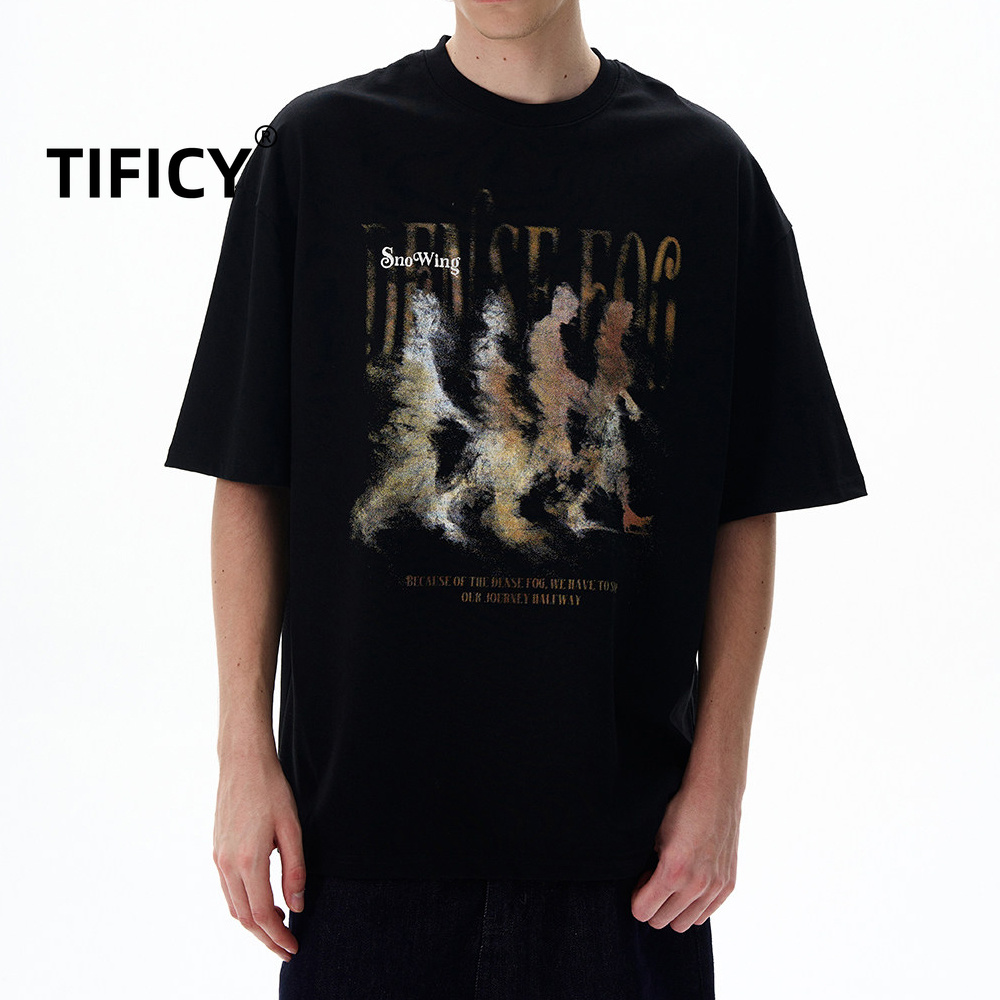 Street Fashion High End - เสื้อยืดสไตล์สตรีทสำหรับผู้ชาย ดีไซน์ย้อนยุค คุณภาพสูง แขนสั้น แขนสามส่วน เหมาะสำหรับใส่ลำลองและเป็นแฟชั่น