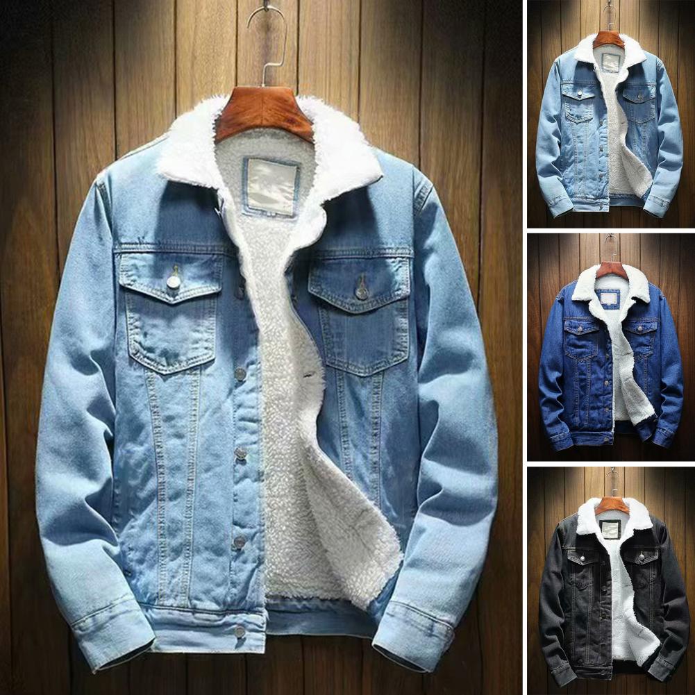 Street Fashion Jeans Men - ผู้ชาย Jean แจ็คเก็ต Thicken Lamb CASHMERE