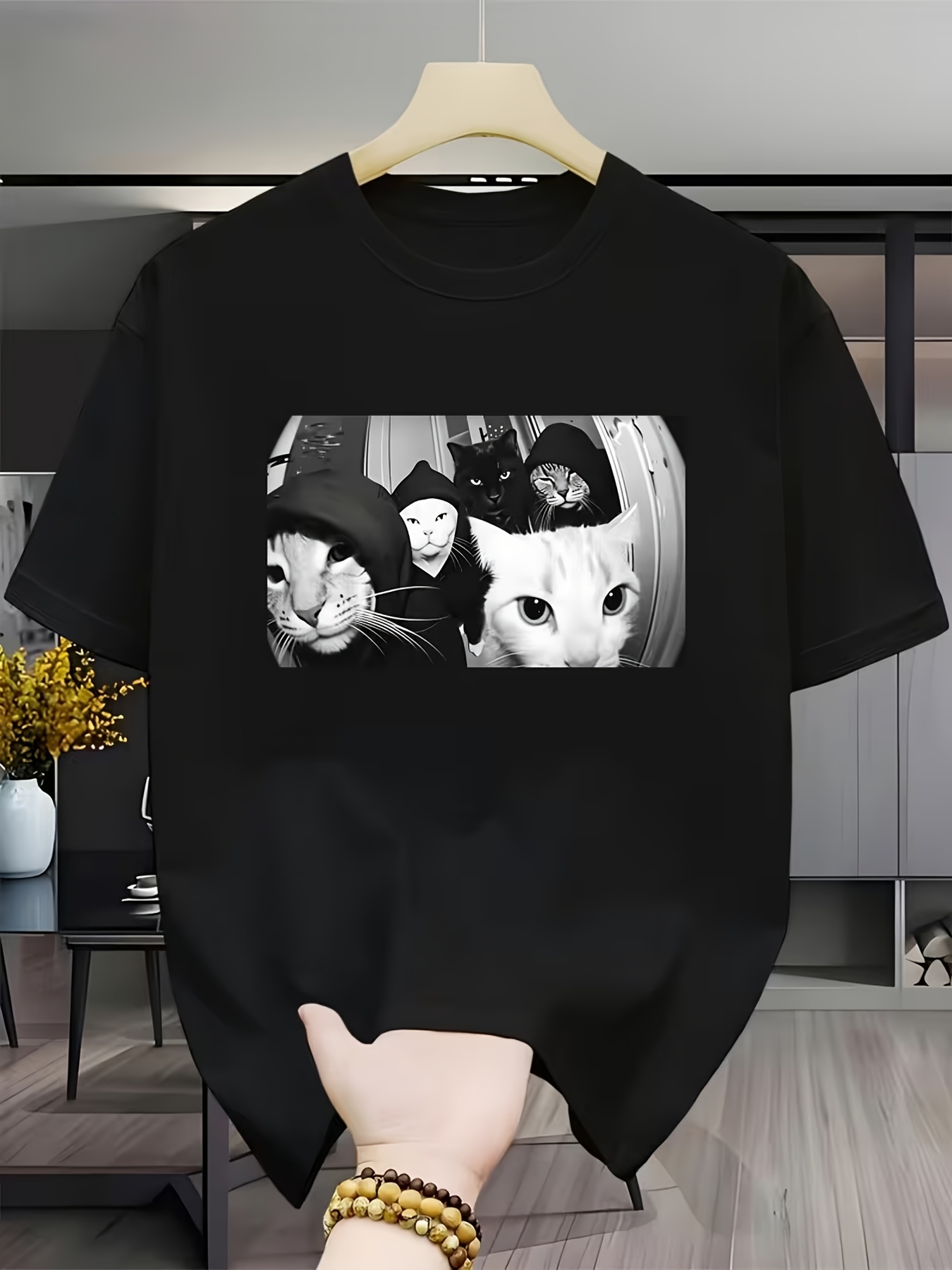 Street Fashion Theme - เสื้อยืดแขนสั้นสำหรับเด็กผู้ชาย ลายแมวแก๊งสเตอร์สุดเท่และขี้เล่น - ดีไซน์แมวแก๊งสเตอร์สุดคลาสสิก รวมถึงแมวแทงและแมวทอม เสื้อยืดคอกลมแขนสั้น