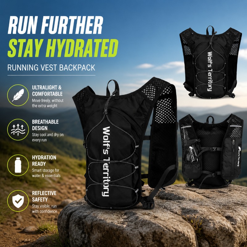 Reflective Jacket Running - กระเป๋าเป้สะพายหลังวิ่งมาราธอน กระเป๋าเป้น้ำสำหรับวิ่ง น้ำหนักเบา ระบายอากาศได้ดี สะท้อนแสง พร้อมช่องเก็บขวดน้ำ