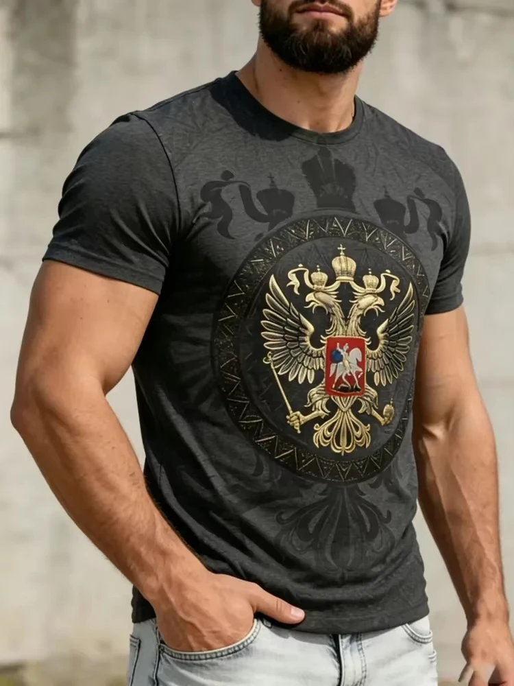 Street Fashion Russia - เสื้อยืดพิมพ์ลายธงรัสเซียแบบ 3 มิติ สำหรับผู้ชาย ทรงหลวม แขนสั้น