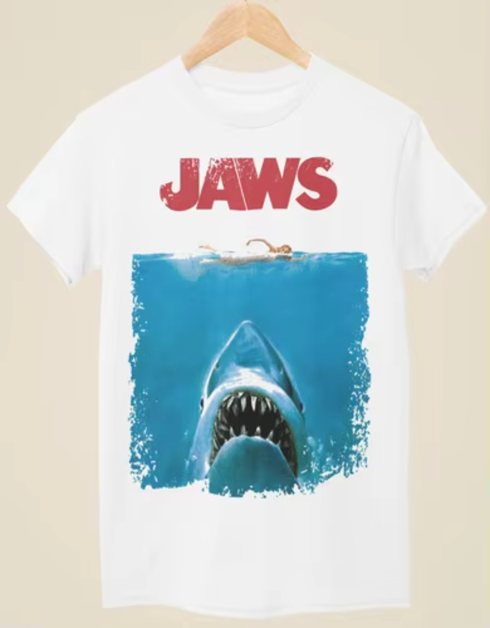 Street Fashion Poster - เสื้อยืดวินเทจที่ได้รับแรงบันดาลใจจากโปสเตอร์ภาพยนตร์เรื่อง Jaws เสื้อยืดสีดำพร้อมลายพิมพ์ ชุดลำลองแฟชั่นแนวสตรีทสำหรับทุกวัน