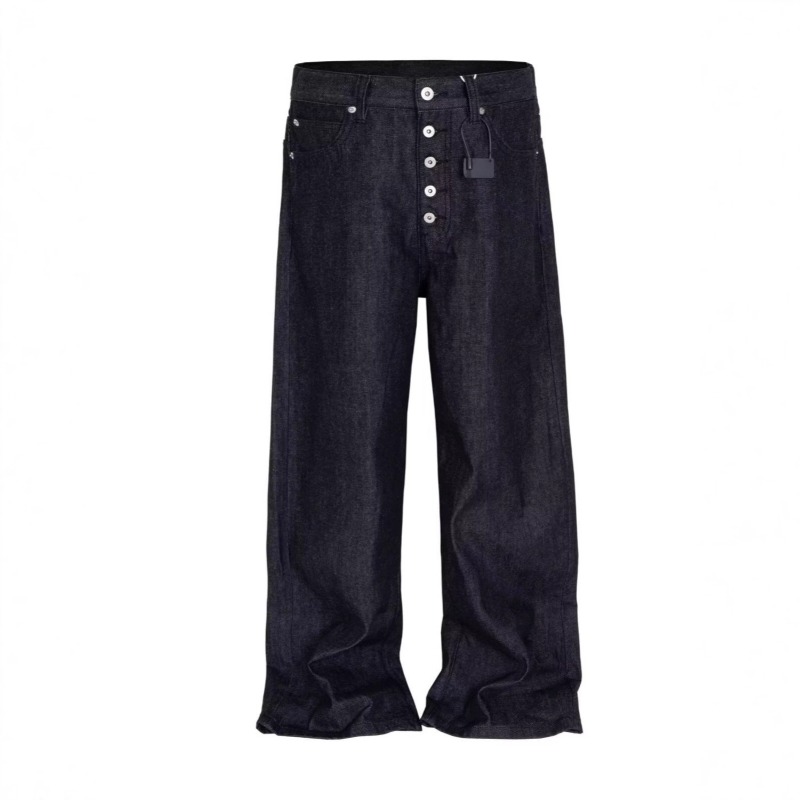 Street Fashion Jeans Men - กางเกงยีนส์ดีไซน์หลายกระดุมสไตล์อเมริกันเรโทร ลุค Y2K แฟชั่นสตรีทแวร์ ทรงหลวมขากว้างสำหรับผู้ชาย