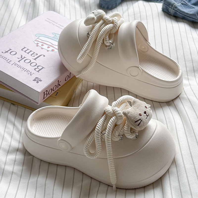 Girl Fashion Street - รองเท้าคล็อกแฟชั่นแบบผูกเชือก DIY ใหม่ สำหรับผู้หญิง รองเท้าแพลตฟอร์มใส่ในบ้านและนอกบ้าน รองเท้าแตะเดินเล่นประจำวันสำหรับผู้หญิง