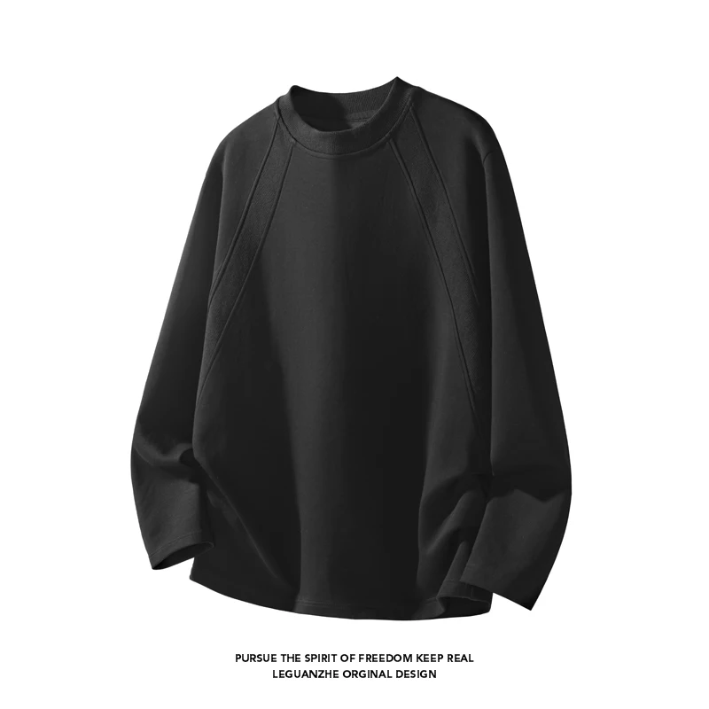 Street Fashion For Man - เสื้อยืดแขนยาวคอกลมทรงโอเวอร์ไซส์สำหรับผู้ชาย ดีไซน์ตะเข็บแร็กแลน ผ้าบางเบา เหมาะสำหรับการแต่งกายลำลองในชีวิตประจำวัน