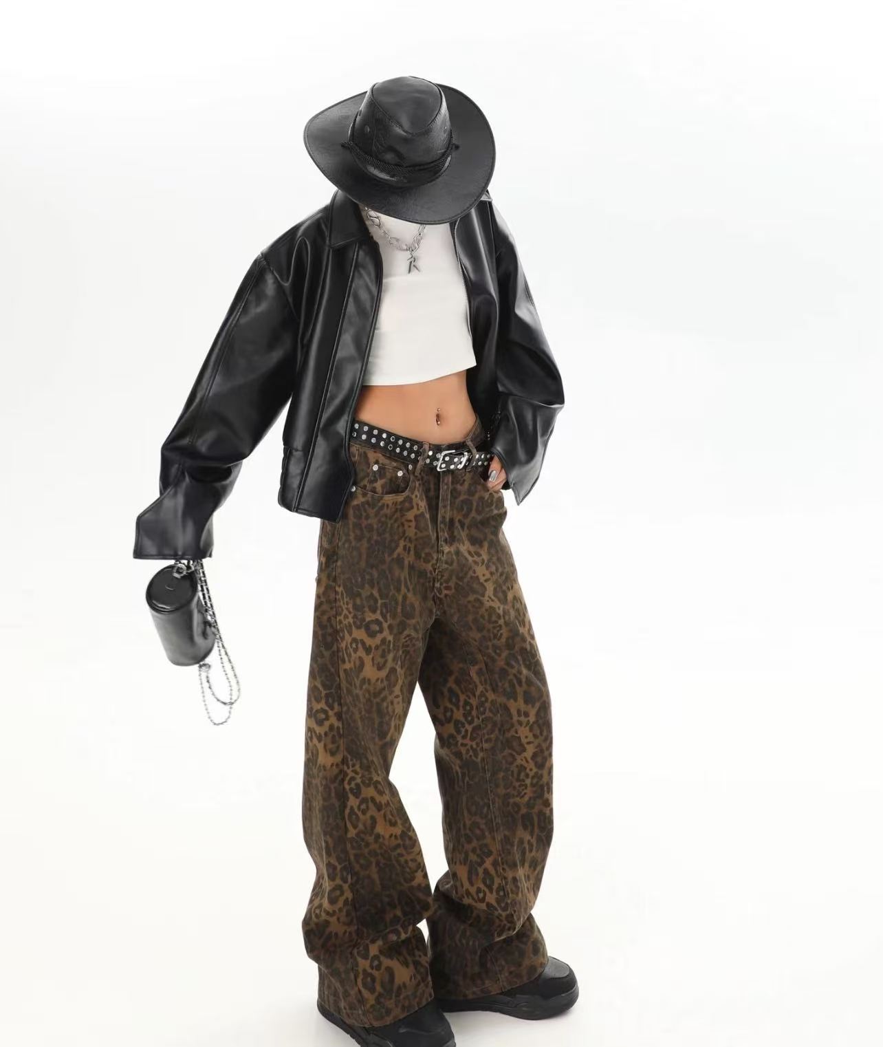 Street Fashion Jeans Men - กางเกงยีนส์ทรงหลวมขาตรงลายเสือดาวสไตล์ฮาราจูกุเกาหลี รุ่นเรโทร QICHE สำหรับผู้ชายและผู้หญิง แฟชั่นใหม่ล่าสุด สไตล์ลำลอง