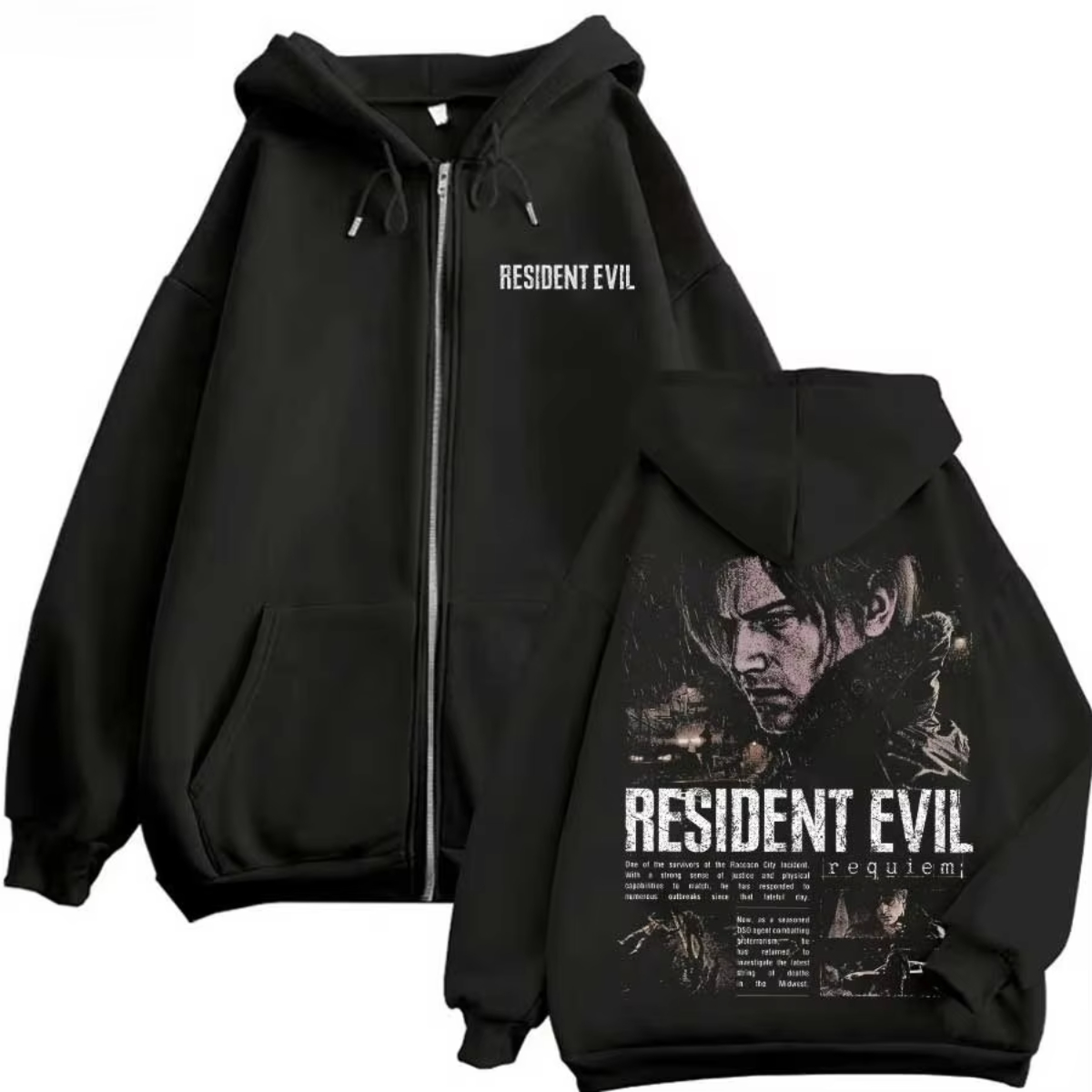 Street Fashion Theme - เสื้อฮู้ดซิปธีมเกมเรซิเดนท์อีวิล สไตล์เรโทรสตรีท สำหรับผู้ชายและผู้หญิง แฟชั่นสตรีท