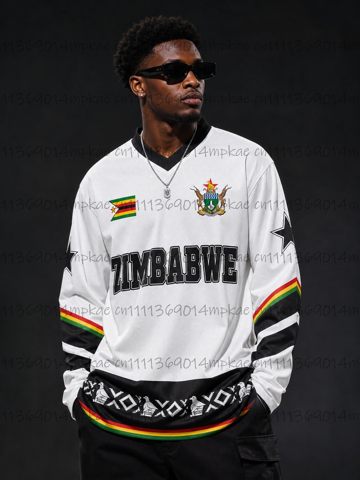 Street Fashion For Man - เสื้อยืดแขนยาวคอวีพิมพ์ลายสไตล์ชนเผ่าซิมบับเวสำหรับฤดูใบไม้ร่วง, เสื้อกีฬาแนวเรโทรหลวมๆ แฟชั่น, เสื้อผู้ชาย