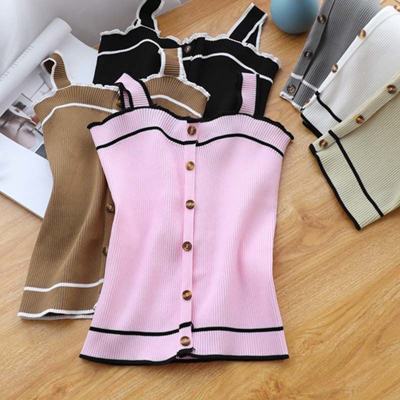ใหม่ถักถังปุ่มด้านบน Crop Tops - Street Fashion Youtube บทวิจารณ์และราคา