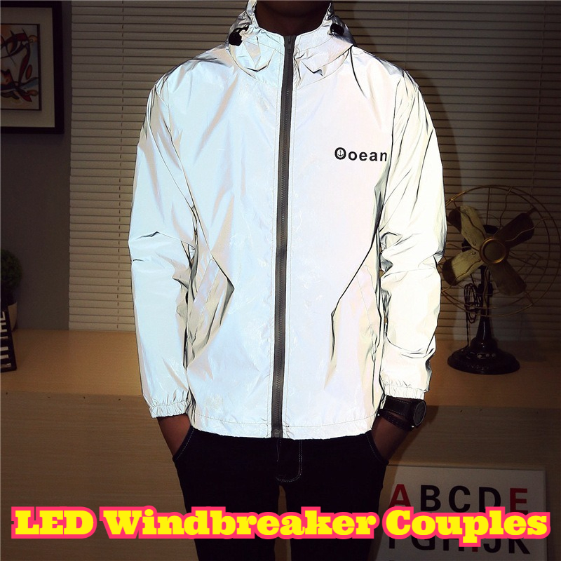 เสื้อกันลมแบบมีไฟ LED สำหรับคู - Reflective Jacket Running บทวิจารณ์และราคา