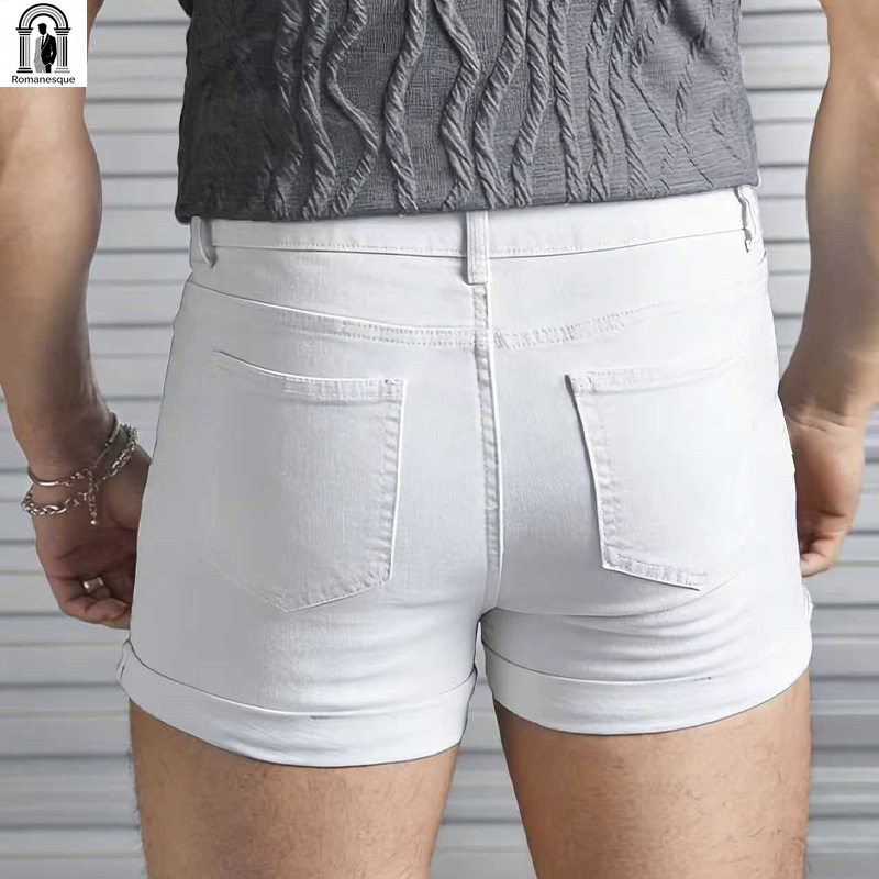 กางเกงยีนส์ขาสั้นสีขาวทรงสลิมฟ - Street Fashion Jeans Men บทวิจารณ์และราคา