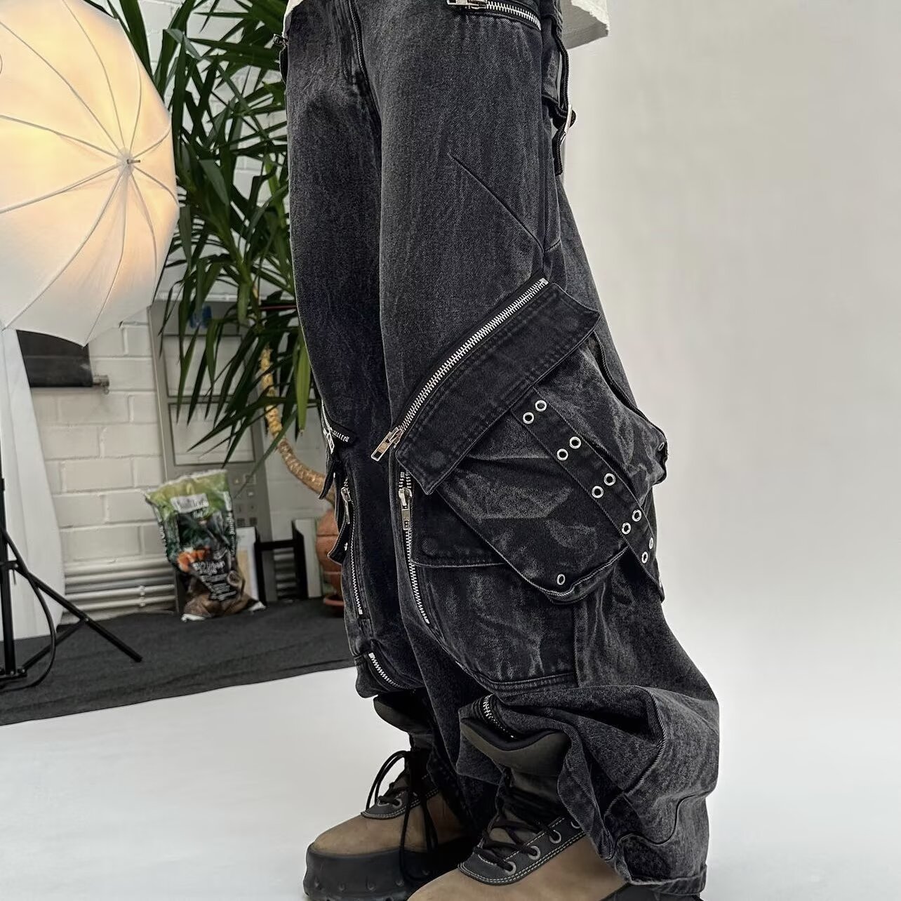 กางเกงยีนส์สีดำสไตล์ Y2K โกธิค - Street Fashion Jeans Men บทวิจารณ์และราคา