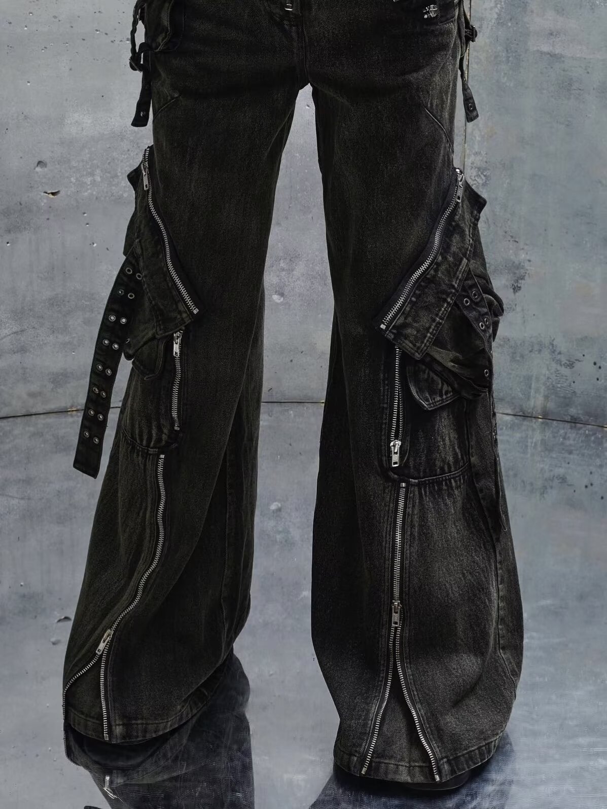 กางเกงยีนส์สีดำสไตล์ Y2K โกธิค - Street Fashion Jeans Men บทวิจารณ์และราคา