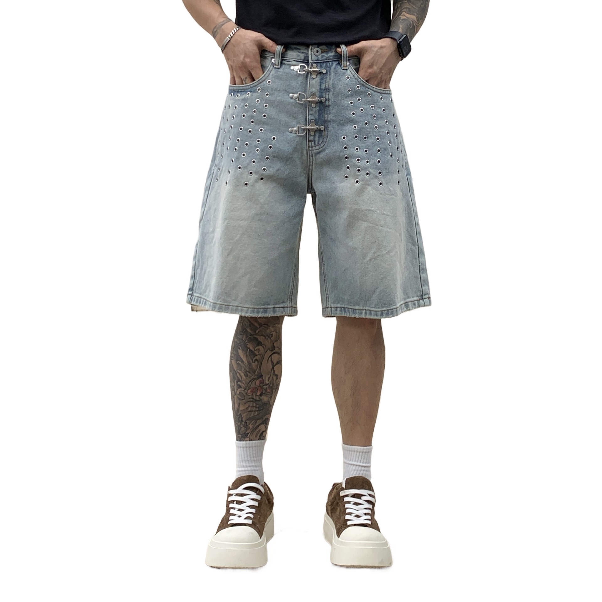 กางเกงยีนส์ขาสั้นทรงหลวมสไตล์ฮ - Street Fashion Jeans Men บทวิจารณ์และราคา