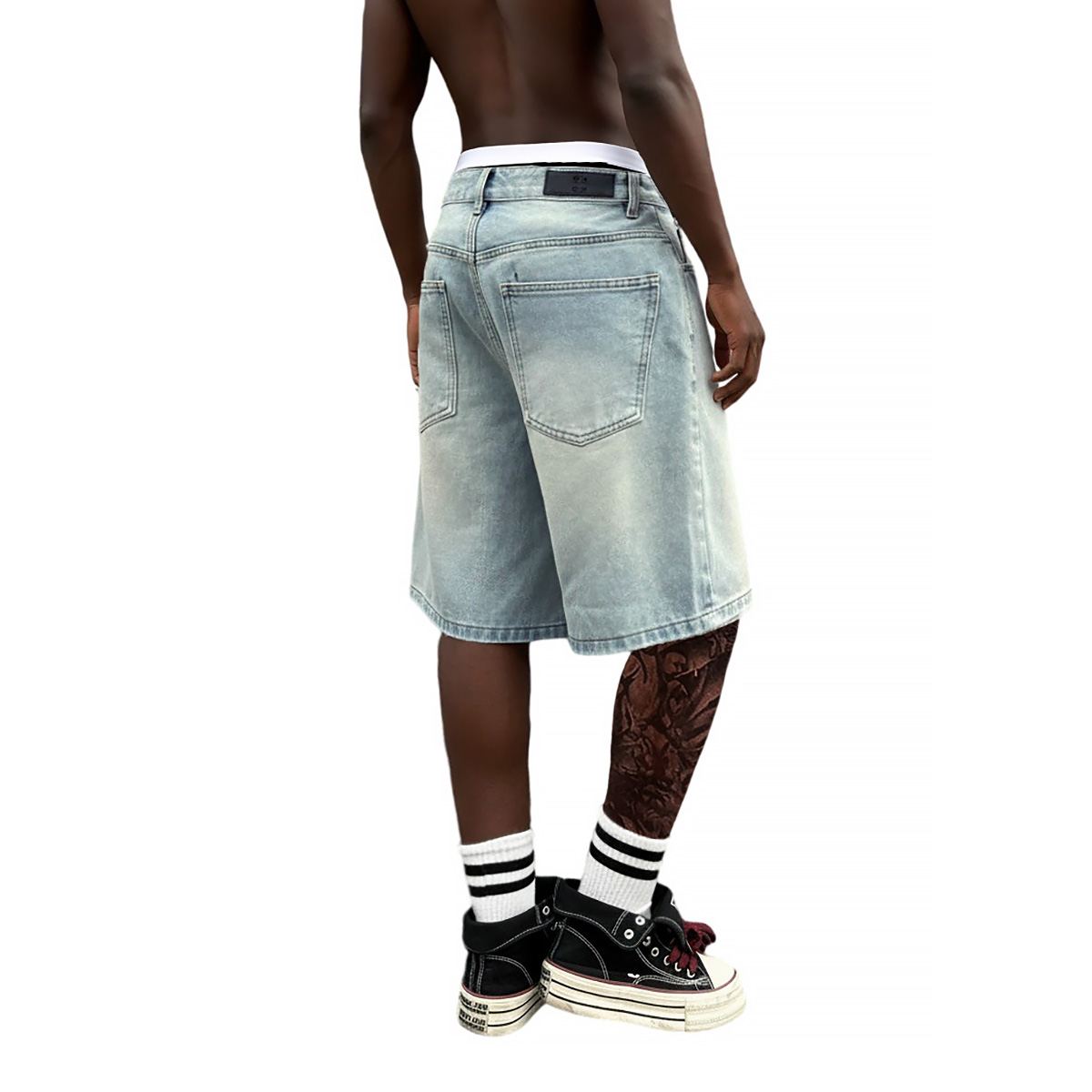 กางเกงยีนส์ขาสั้นทรงหลวมแบบมีห - Street Fashion Jeans Men บทวิจารณ์และราคา