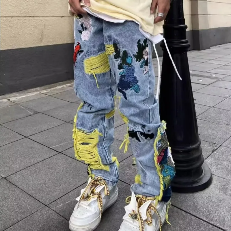 อเมริกันVINTAGE Hip-Hopเย็บปัก - Street Fashion Jeans Men บทวิจารณ์และราคา