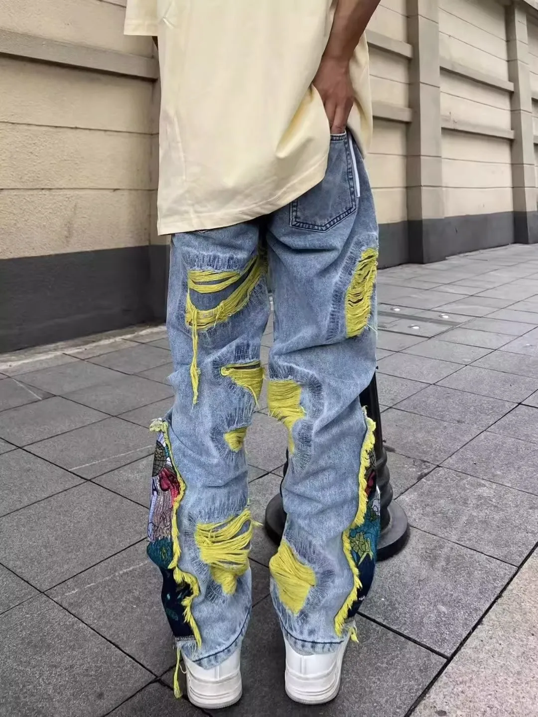 อเมริกันVINTAGE Hip-Hopเย็บปัก - Street Fashion Jeans Men บทวิจารณ์และราคา