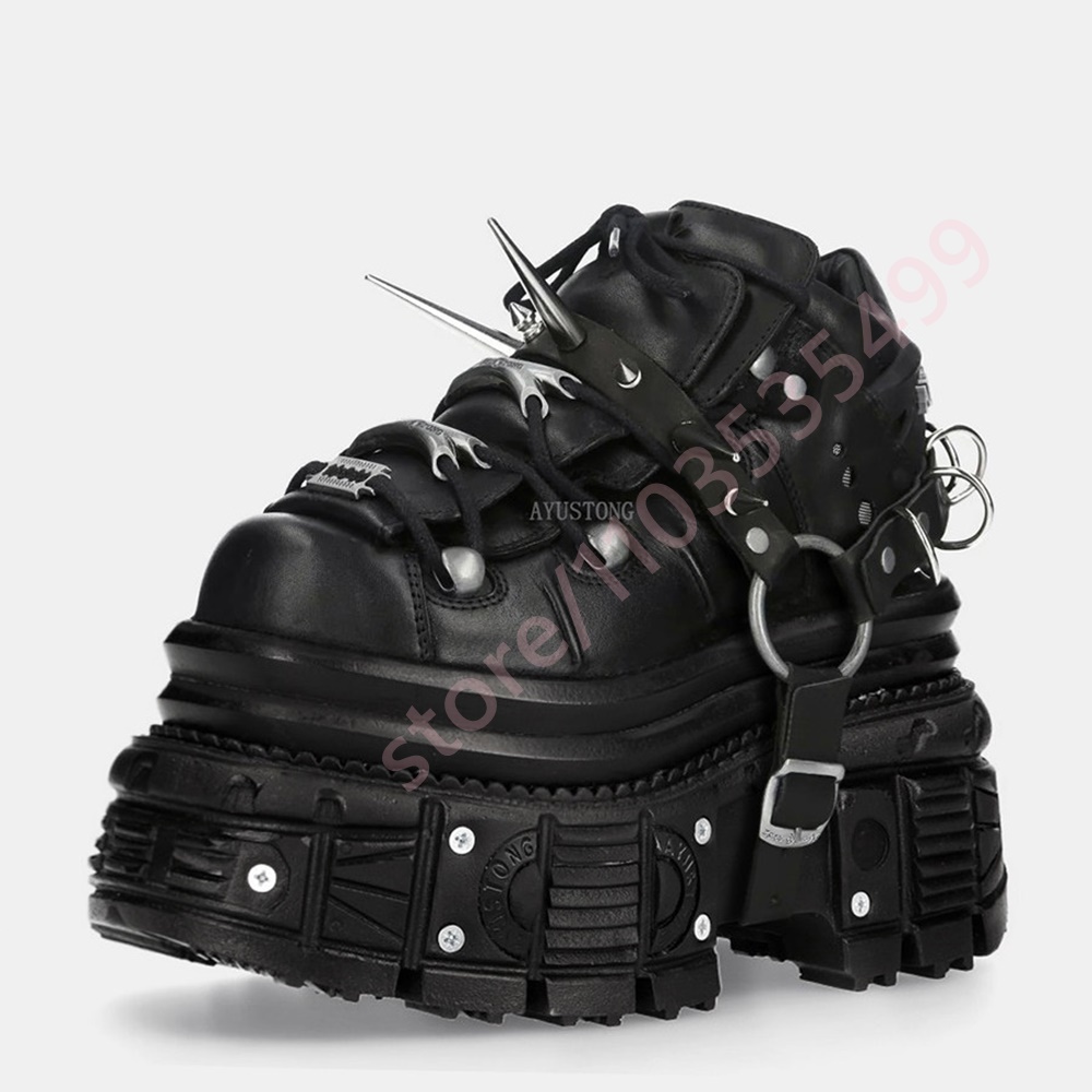 รองเท้าผ้าใบสไตล์โกธิคพังก์สีด - Street Fashion Y2K บทวิจารณ์และราคา