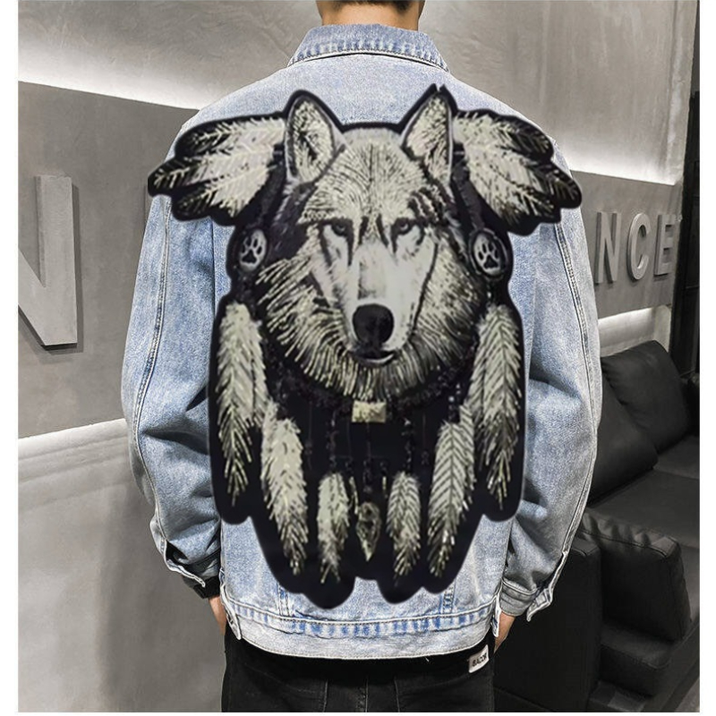 อเมริกา Vintage Heavy Wolf ปัก - Street Fashion Jeans Men บทวิจารณ์และราคา