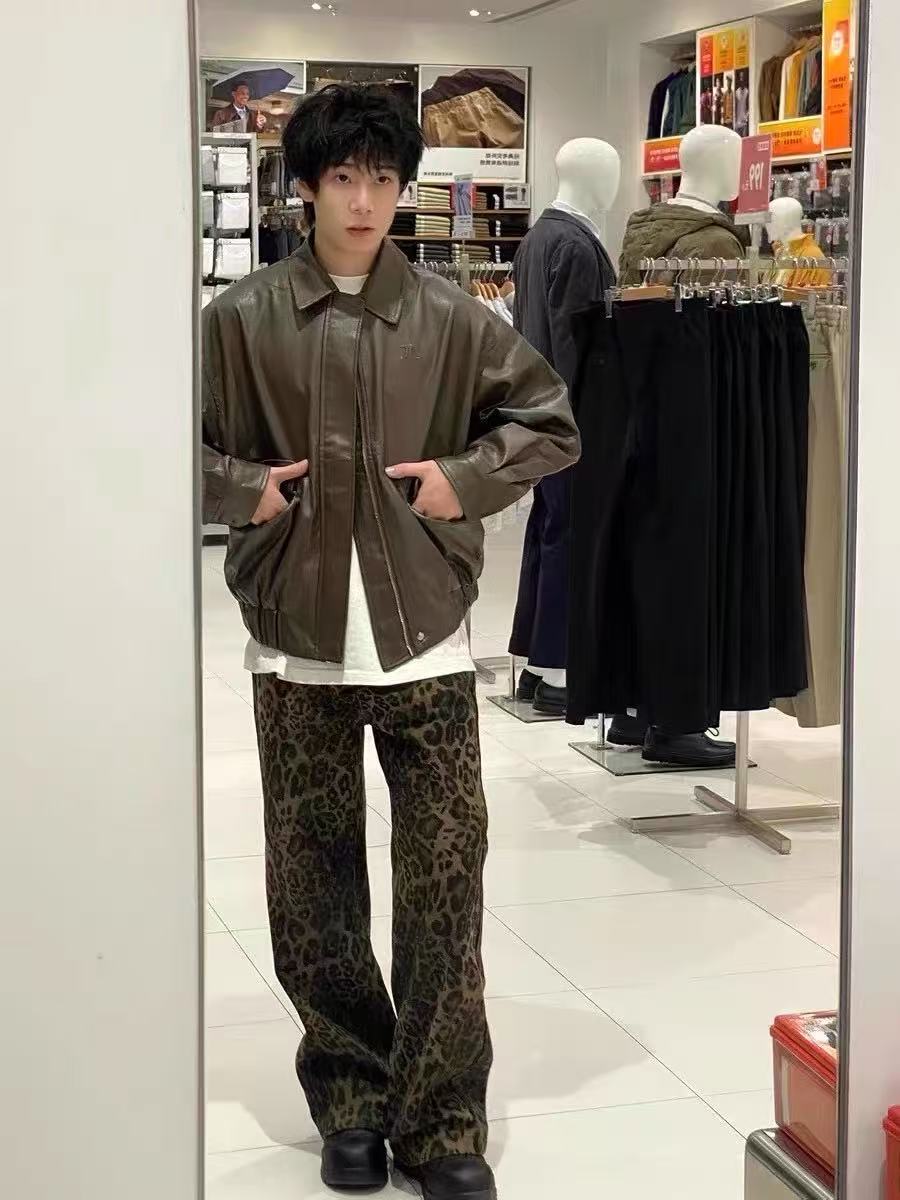 กางเกงยีนส์ทรงหลวมขาตรงลายเสือ - Street Fashion Jeans Men บทวิจารณ์และราคา