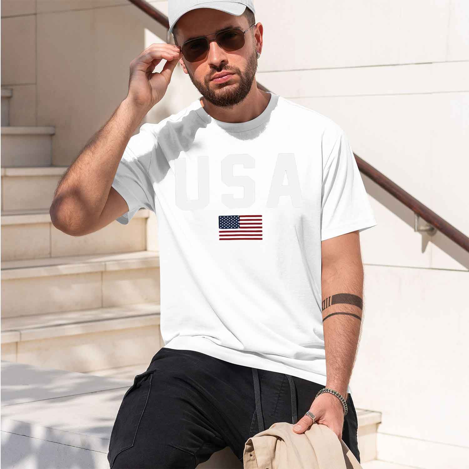 เสื้อยืดลายธงชาติอเมริกันสไตล์ - Street Fashion China Models บทวิจารณ์และราคา