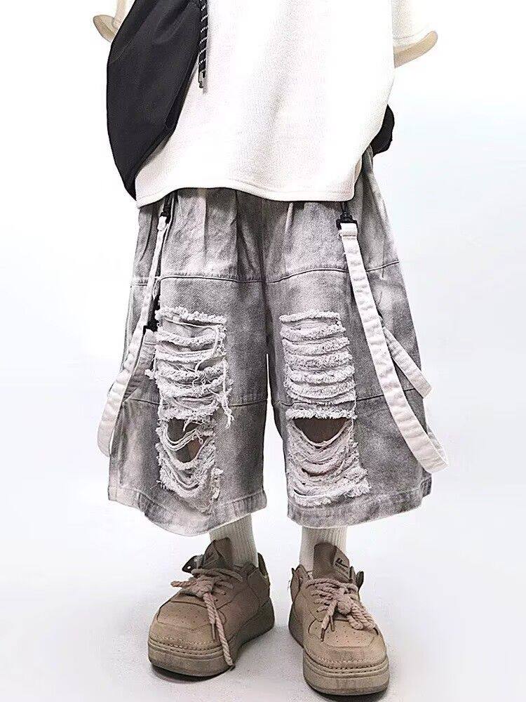 กางเกงยีนส์ขาดสไตล์เรโทรฮิปฮอป - Street Fashion Jeans Men บทวิจารณ์และราคา