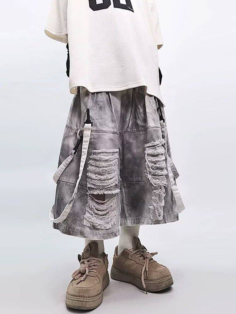 กางเกงยีนส์ขาดสไตล์เรโทรฮิปฮอป - Street Fashion Jeans Men บทวิจารณ์และราคา