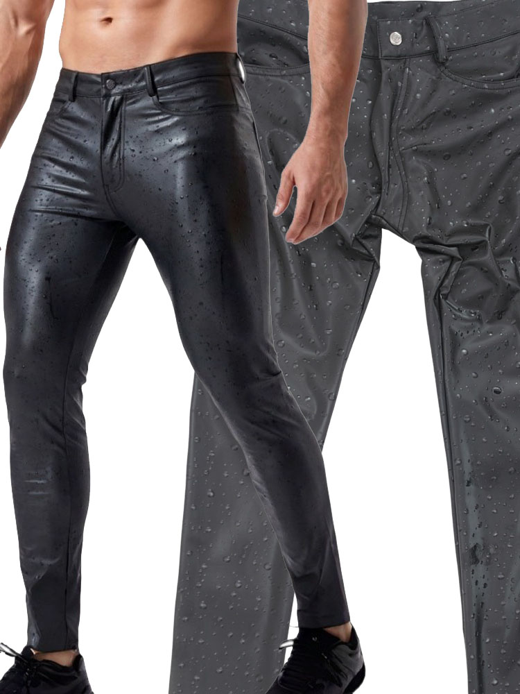 กางเกงเลกกิ้งหนัง PU ลายหยดน้ำ - Street Fashion Jeans Men บทวิจารณ์และราคา